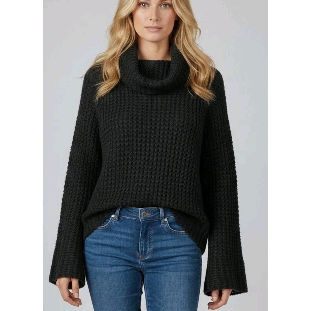 Anthropologie Maeve Dionne Black‎ Chunky Waffle Knit Sweater M